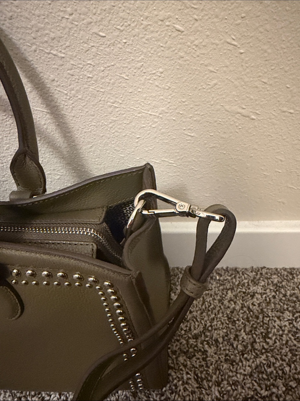 Brighton Studded Olive Green Leather Handbag with Crossbody Strap - Picture 12 of 16